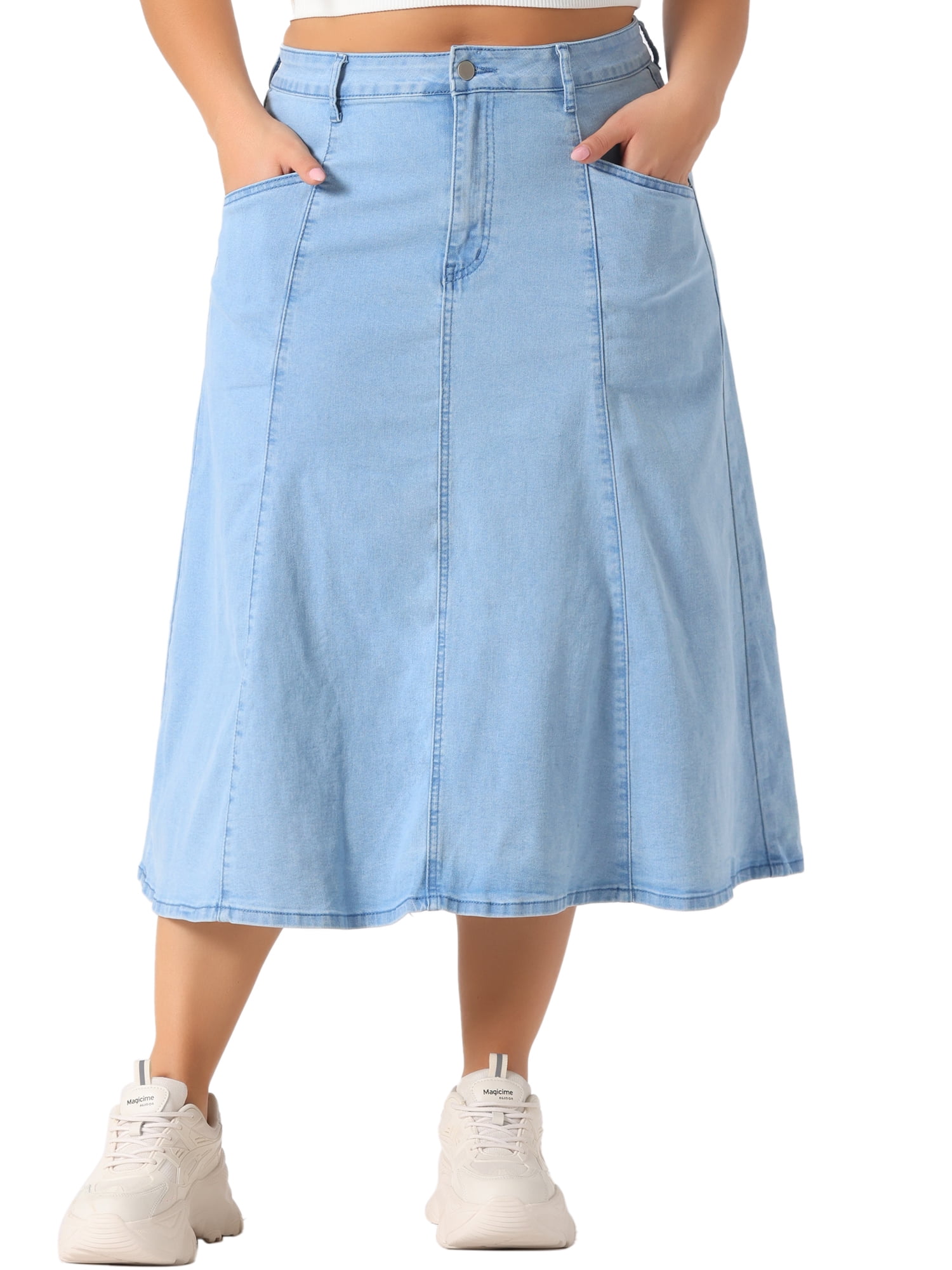 Agnes Orinda Plus Size Denim Skirt for Women High Waist A Agnes Orinda Plus Size Denim Skirt for Women High Waist A