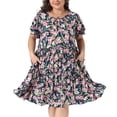 thumbnail image 1 of Agnes Orinda Women's Plus Size Floral Dresses Crew Neck Ruffle Short Sleeve Flowy Casual Summer Dress with Pocket 1X Navy Blue, 1 of 6