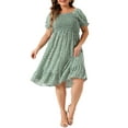 thumbnail image 1 of Agnes Orinda Women's Plus Size Dress Ruffle Short Sleeves Flared Flowy Smock Floral Mid Dresses 3X Green, 1 of 6