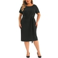 thumbnail image 1 of Agnes Orinda Plus Size Dress for Women Round Neck Short Sleeve Belted Knot Tie Midi Dresses, 1 of 5