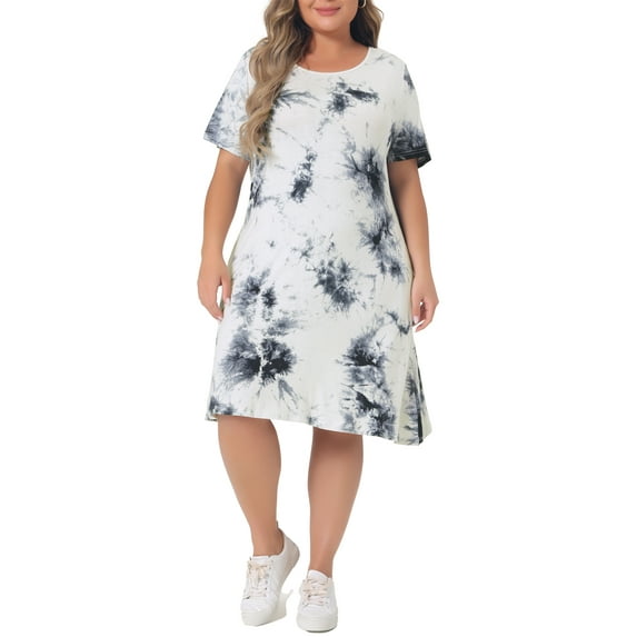 Agnes Orinda Plus Size Dress for Women Round Neck Tie Dye Short Sleeve Casual Midi Dresses 2024
