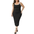 thumbnail image 1 of Agnes Orinda Women's Plus Size Knit Tank Dresses Contrast Side Slit Square Neck Sleeveless Summer Dresses 2X Black, 1 of 6