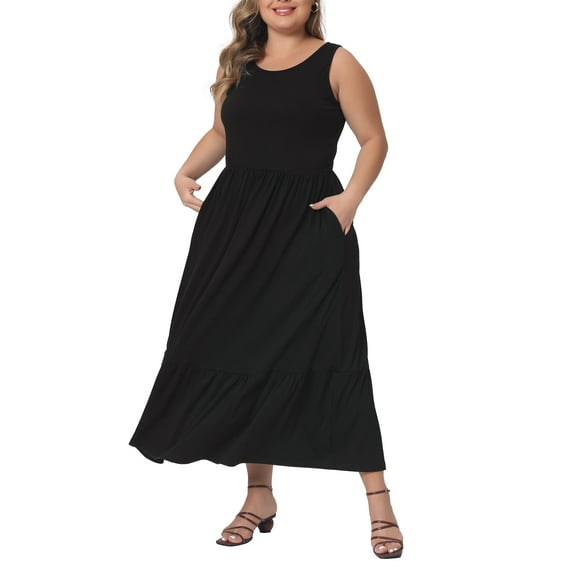 Agnes Orinda Plus Size Dress for Women Summer Sleeveless Maxi Casual Tie Dress with Pockets