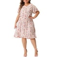 thumbnail image 1 of GRACE & GRANDEUR Women's Plus Size Dress Flare Short Sleeves Floral Peplum Summer Midi Dress 4X Light Pink, 1 of 6