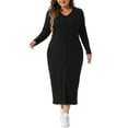 thumbnail image 1 of Agnes Orinda Plus Size Dress for Women V Neck Long Sleeve Ribbed Knit Button Down Bodycon Dresses 3X Black, 1 of 6