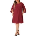 thumbnail image 1 of Agnes Orinda Plus Size Dresses For Women Crew Neck 3/4 Flutter Sleeve Party Wedding Cocktail Chiffon Flowy Dress 2X Burgundy, 1 of 6