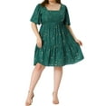 thumbnail image 1 of Agnes Orinda Women's Plus Size Summer Dresses Gilding Metallic Tiered Square Neck Short Ruffled Sleeve Shiny Party Dress 2X Green, 1 of 4