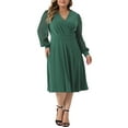 thumbnail image 1 of Agnes Orinda Women's Plus Size Dress Long Sleeve Swiss Dots V Neck Wrap Formal Dresses 1X Green, 1 of 6