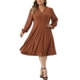 thumbnail image 1 of Agnes Orinda Women's Plus Size Dress Long Sleeve Swiss Dots V Neck Wrap Formal Dresses 2X Caramel, 1 of 6