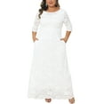 thumbnail image 1 of Agnes Orinda Women's Plus Size Easter Flowy Dresses Floral Lace Scoop Neck 3/4 Sleeves Evening Wedding Cocktail Maxi Dress 3X White, 1 of 6