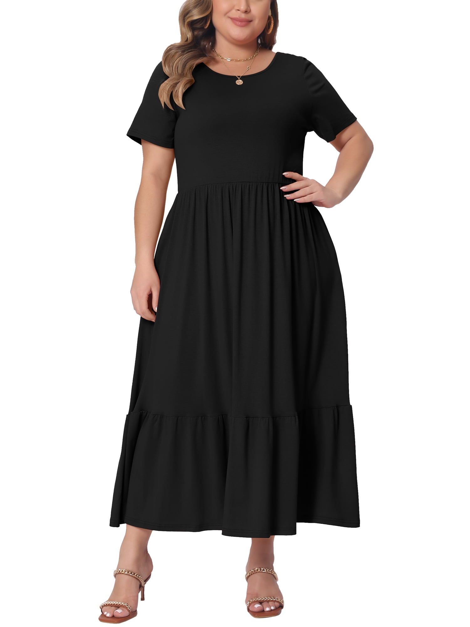Agnes Orinda Women's Plus Size Dresses Short Sleeves Crew Neck Basic Swing Summer Maxi Shirt Dress 1X Black, Size: 1XL Agnes Orinda Women's Plus Size Dresses Short Sleeves Crew Neck Basic Swing Summer Maxi Shirt Dress 1X Black, Size: 1XL