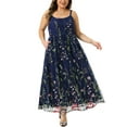 thumbnail image 1 of Agnes Orinda Women's Plus Size Floral Dresses U Neck Sleeveless Embroidered Mesh Double Layer Wedding Maxi Cami Dress with Pockets 2X Dark Blue, 1 of 6