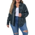 thumbnail image 1 of Agnes Orinda Plus Size Faux Leather Shirts for Women Long Sleeves Button Motorcycle Casual Jacket, 1 of 5
