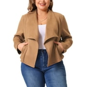 AGNES ORINDA Plus Size Faux Suede Jacket for Women Lapel Long Sleeve Open Front Cardigans Outerwear Jackets 2X Brown