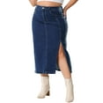 thumbnail image 1 of Agnes Orinda Plus Size High Waist Elegant Denim Skirt Button Up Cowboy Side Slit Pocket Jean Skirt 1X Dark Blue, 1 of 6