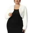 thumbnail image 1 of Agnes Orinda Women's Plus Size Cropped Cardigan Faux Fur Bolero Shrug Top Wedding Open Front Jackets 2X White, 1 of 7