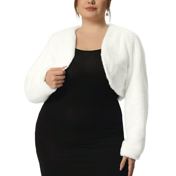 Agnes Orinda Women's Plus Size Cropped Cardigan Faux Fur Bolero Shrug Top Wedding Open Front Jackets 2X White