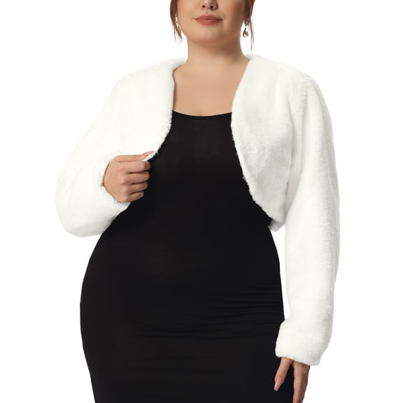 Agnes Orinda Women's Plus Size Halloween Outfits Cropped Cardigan Faux Fur Bolero Shrug Top Wedding Open Front Jackets 3X White