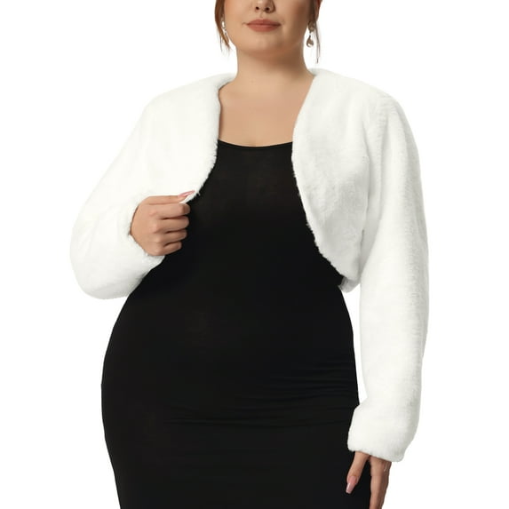 Agnes Orinda Women's Plus Size Cropped Cardigan Faux Fur Bolero Shrug Top Wedding Open Front Jackets 4X White