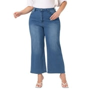 Agnes Orinda Plus Size Jeans for Women Stretchy Washed Button Wide Leg Jeans Palazzo Pants 2024