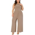 thumbnail image 1 of Agnes Orinda Women's Plus Size Jumpsuit Crew Neck Sleeveless Overalls Wide Leg Pant Summer Casual Rompers with Pocket 1X Dark Khaki, 1 of 6