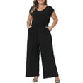 thumbnail image 1 of Agnes Orinda Plus Size Jumpsuits for Women V Neck Sleeveless Wide Legs Pants Curvy Rompers with Pockets, 1 of 5