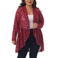 thumbnail image 1 of Agnes Orinda Plus Size Lace Cardigan for Women Ruffle Cardigans Open Front Long Sleeve Sheer Lace Crochet Cover Up 1X Burgundy, 1 of 5
