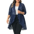 thumbnail image 1 of Agnes Orinda Plus Size Lace Cardigan for Women Ruffle Cardigans Open Front Long Sleeve Sheer Lace Crochet Cover Up 2X Navy Blue, 1 of 6