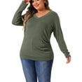 thumbnail image 1 of Agnes Orinda Plus Size Long Sleeve Blouses for Women V Neck Knitted Buttons Decor Ruched Tops, 1 of 6