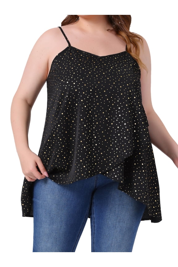 Plus Size Loose Casual Summer Cami for Women Polka Dots Flowy Sleeveless Camisole Tank Tops 2X Black