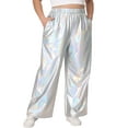 thumbnail image 1 of Agnes Orinda Plus Size Metallic High Waist Stretchy Jogger Pants for Women Holographic Hip Hop Streetwear, 1 of 5