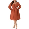 thumbnail image 1 of Agnes Orinda Women's Plus Size Valentines Day Boho Dress Swiss Dots Long Sleeves Ruffle Babydoll Midi Dresses 4X Caramel, 1 of 6