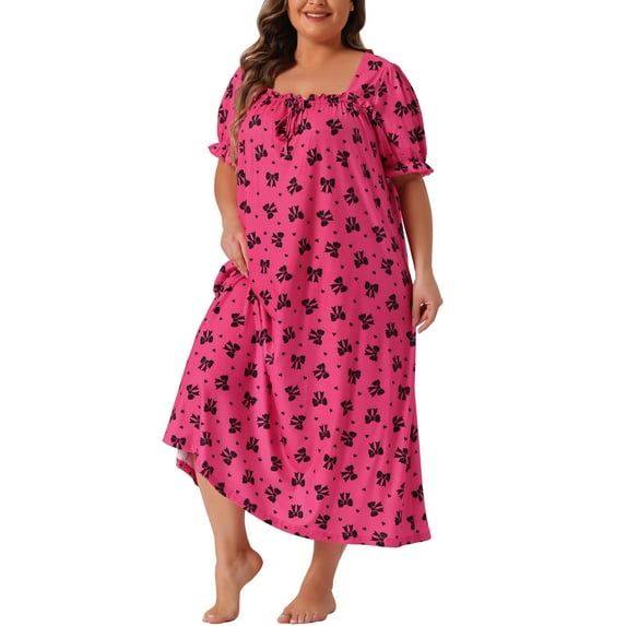 Agnes Orinda Women's Plus Size Mother's Day Nightgowns Sleepshirts Ruffle Trim Comfy Nightdress 4X Hot Pink