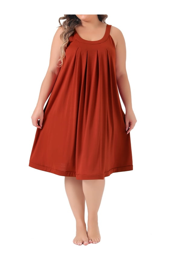 Plus Size Nightgowns for Women Sleeveless Sleepwear Wide Strap Sleepshirts Pleated Scoopneck Nightshirt 4X Red