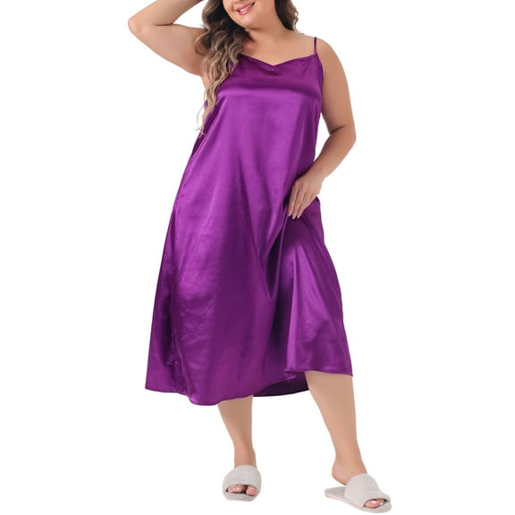 Agnes Orinda Plus Size Nightgowns for Women V Neck Satin Pajamas Sleeveless Cami Slip Dress Sleepwear 3X Purple