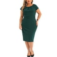 thumbnail image 1 of Agnes Orinda Plus Size Office Dress for Women 50s 60s Vintage Pencil Dress Bodycon Wear to Work Dresses 1X Dark Green, 1 of 6