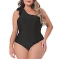 thumbnail image 1 of Agnes Orinda Women's Plus Size 1 Piece Swimsuit One Shoulder Knot Bathing Suit Tummy Control Swimwear 2X Black, 1 of 7