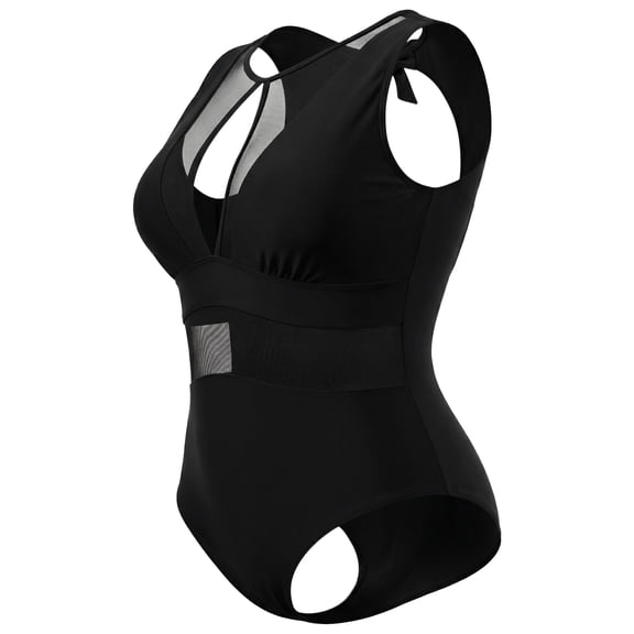 Agnes Orinda Plus Size One Piece Swimsuit for Women Sexy Mesh Bathing Suits Open Back Tie Plunge Swimwear