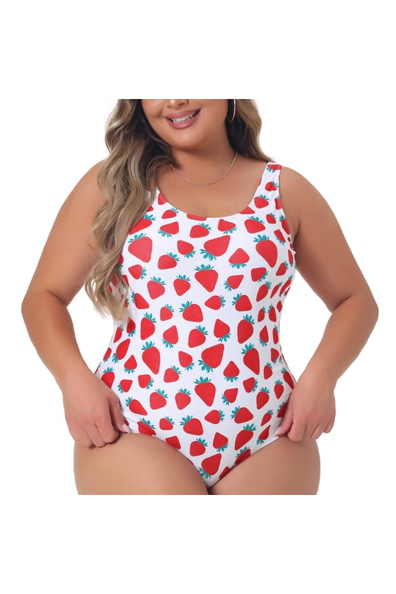 Plus Size One Piece Swimsuits for Women Cute Strawberry Pattern Swimwear Bathing Suits