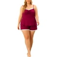 thumbnail image 1 of Agnes Orinda Women's Plus Size Pajama Set Contrast Color Cami Strap Lace Trim Sleeveless Sleepwear 1X Burgundy, 1 of 6