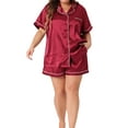 thumbnail image 1 of Agnes Orinda Plus Size Pajamas Sets for Women Soft Satin Button Down Loungewear 2 Piece Shorts Set 2X Burgundy, 1 of 6
