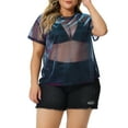 thumbnail image 1 of Agnes Orinda Women's Plus Size Party Top Sheer Mesh Holographic See Through Blouse 1X Black Purple, 1 of 7