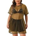thumbnail image 1 of Agnes Orinda Plus Size Party Tops for Women Sheer Mesh  Holographic Short Sleeve Crew Neck Long Blouse, 1 of 4