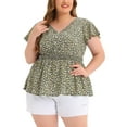 thumbnail image 1 of Agnes Orinda Plus Size Peplum Top for Women Smocked Waist Summer Floral Blouses 1X Black, 1 of 5