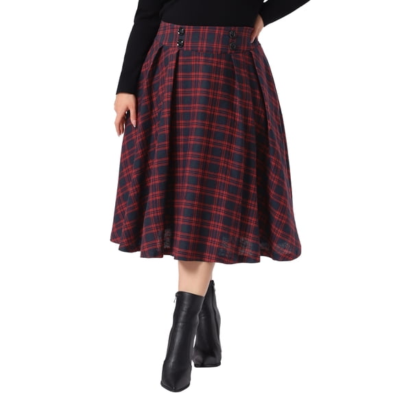 Agnes Orinda Women's Plus Size Halloween Outfits School College Vintage Christmas Plaid Skirt High Waist Casual Party A Line Flared Swing Pleated Midi Skirts with Pockets 4X Red