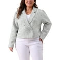 thumbnail image 1 of Agnes Orinda Plus Size Plaid Tweed Blazers for Women Notched Lapel Elegant Office Crop Jacket 1X White, 1 of 5