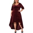 thumbnail image 1 of Agnes Orinda Plus Size Prom Dress for Women Velvet V Neck Sequin Glitter Half Sleeve High Low Hem Elegant A Line Midi Dresses 1X Burgundy, 1 of 5