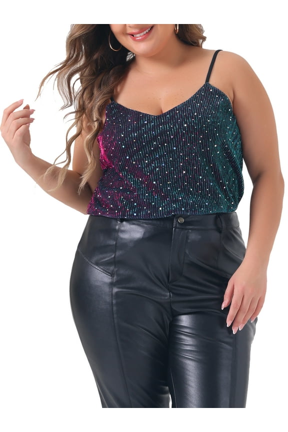 Women's Plus Size Sequin Sparkle Glitter Cami Sleeveless Gradient Party Camisole Tank Top 4X Purple Blue