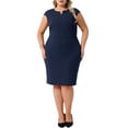 thumbnail image 1 of Agnes Orinda Women's Plus Size Sheath Dress Notched V Neck Sleeveless Casual Midi Pencil Dresses with Zipper 1X Dark Blue, 1 of 9