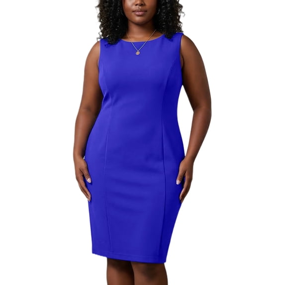 Agnes Orinda Women's Plus Size Sheath Dress Sleeveless Boat Neck Casual Straight Pencil Work Dresses 1X Royal Blue